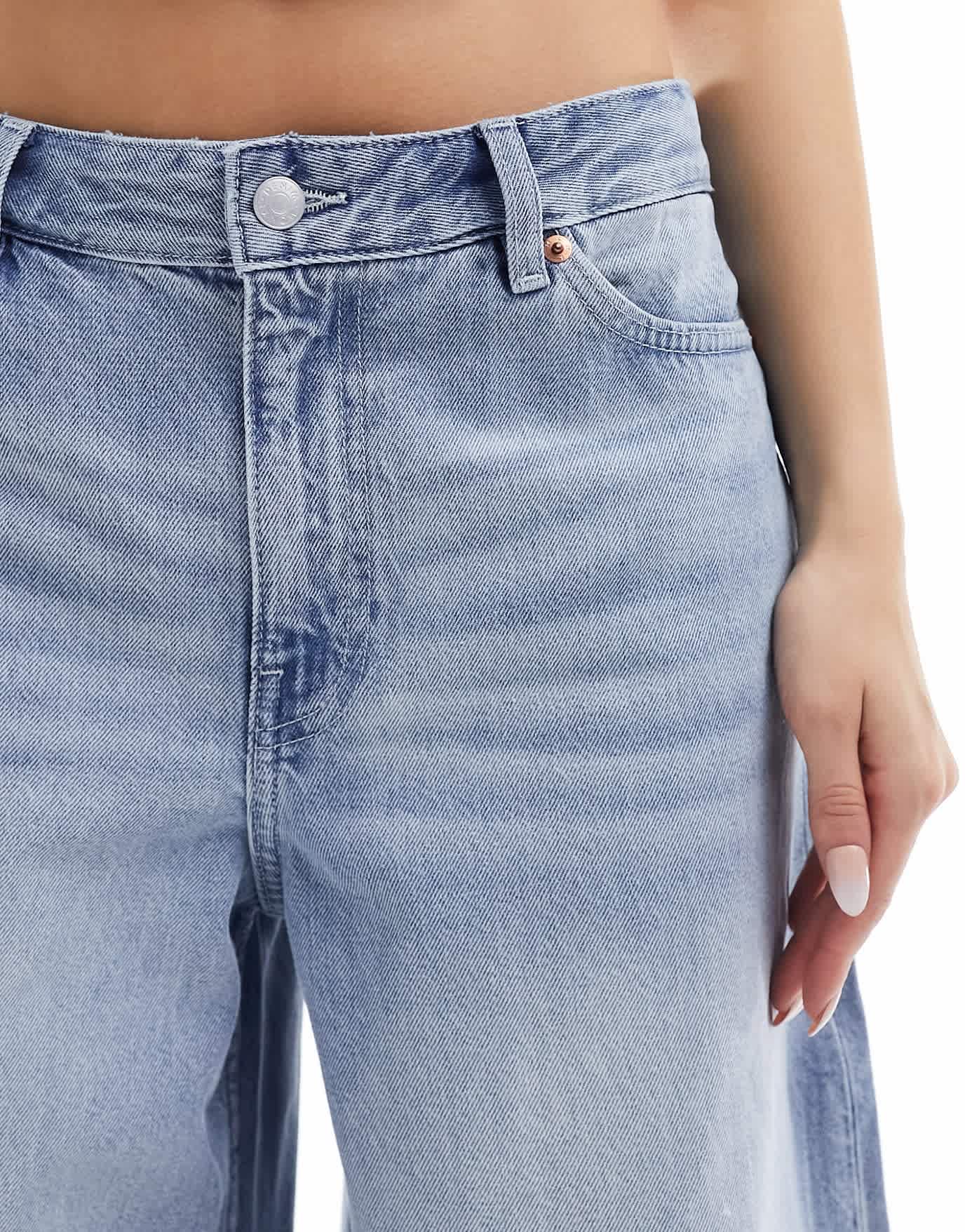 Monki Giga ultra loose fit low rise jeans in rad tinted blue