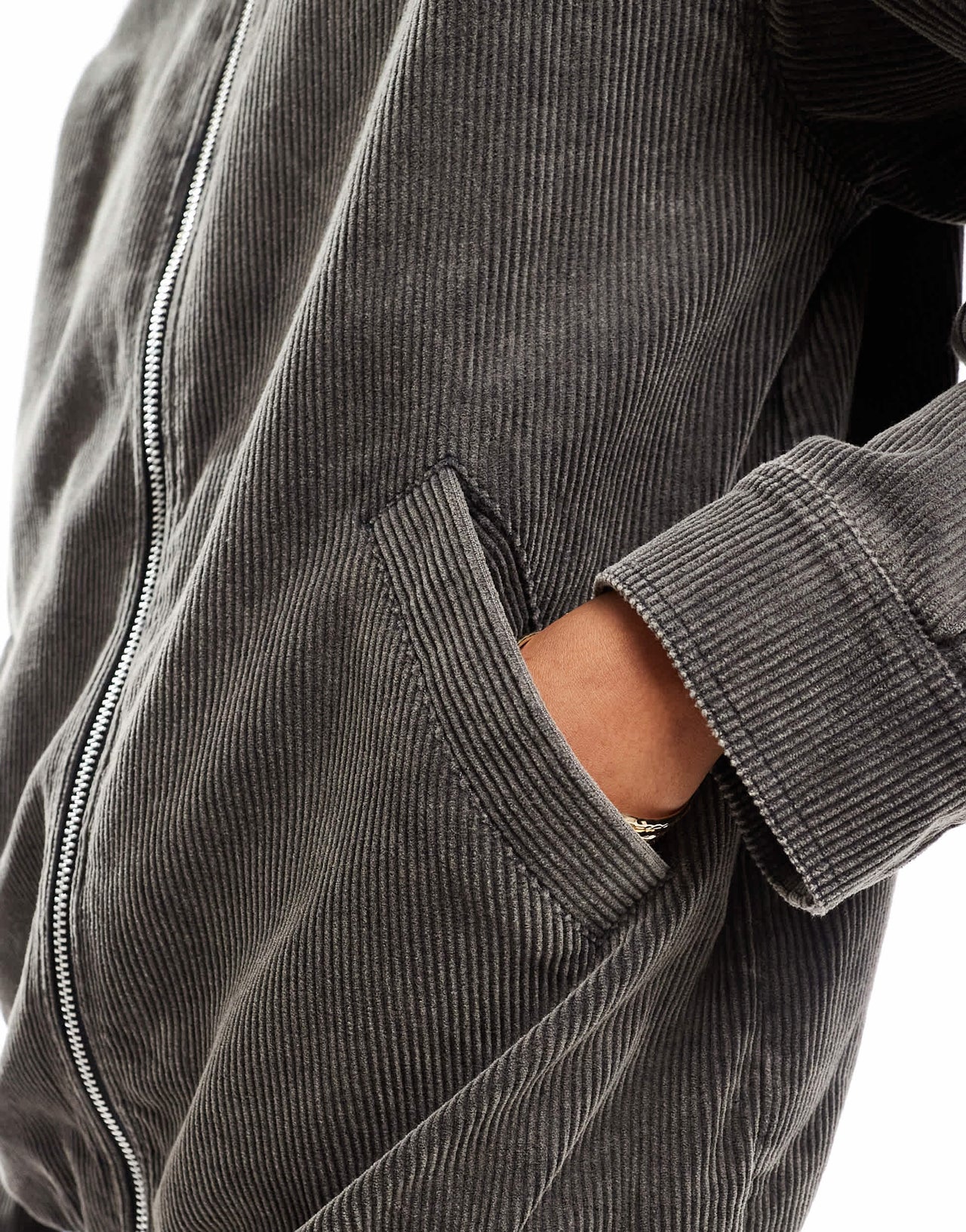 ASOS DESIGN cord washed harrington jacket in charcoal