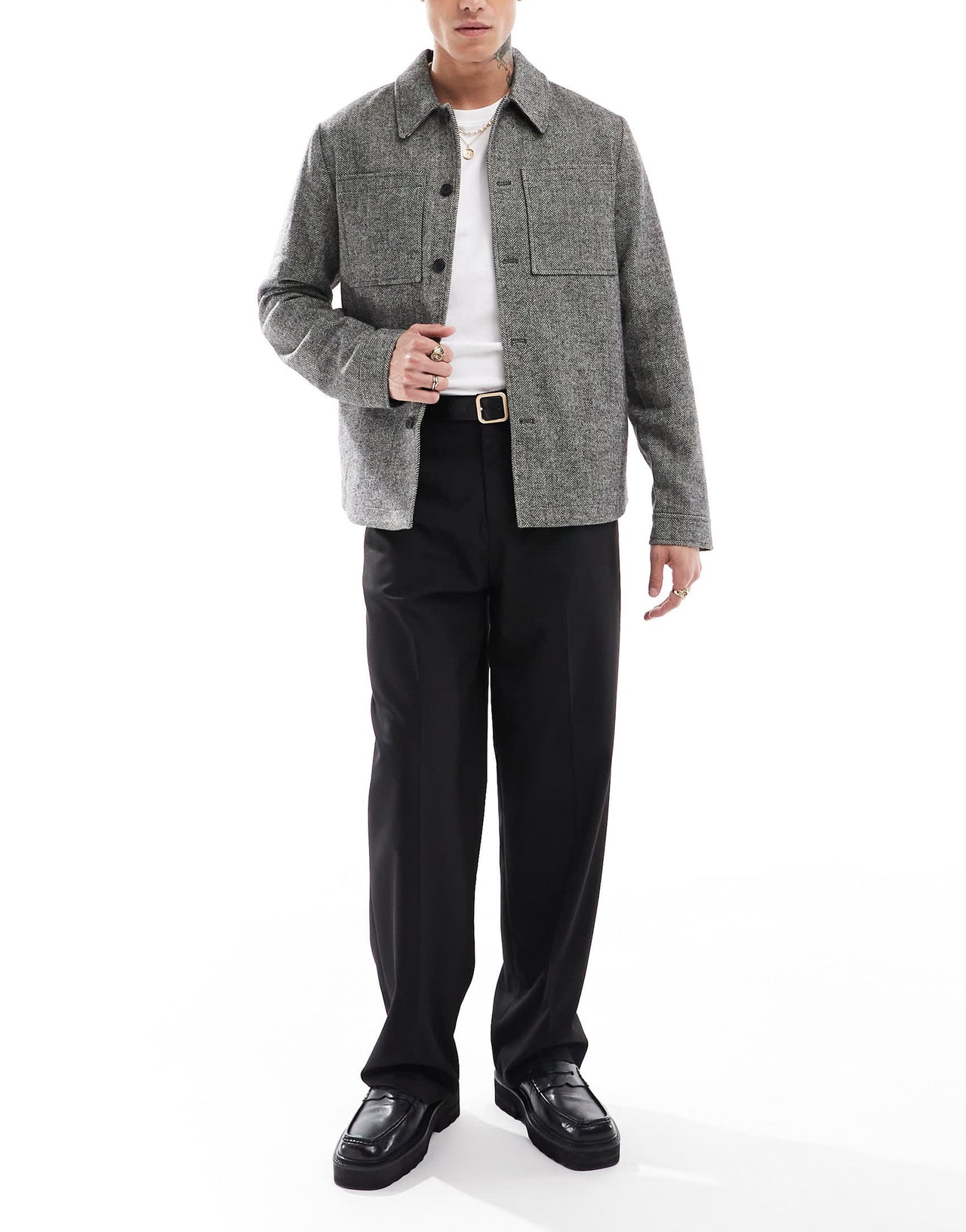 ASOS DESIGN herringbone wool look shacket in grey