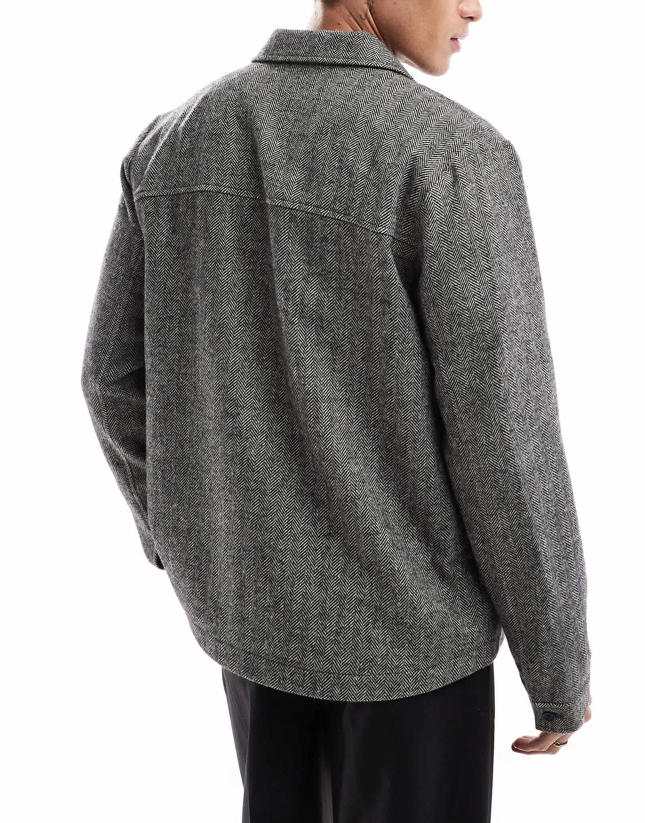 ASOS DESIGN herringbone wool look shacket in grey