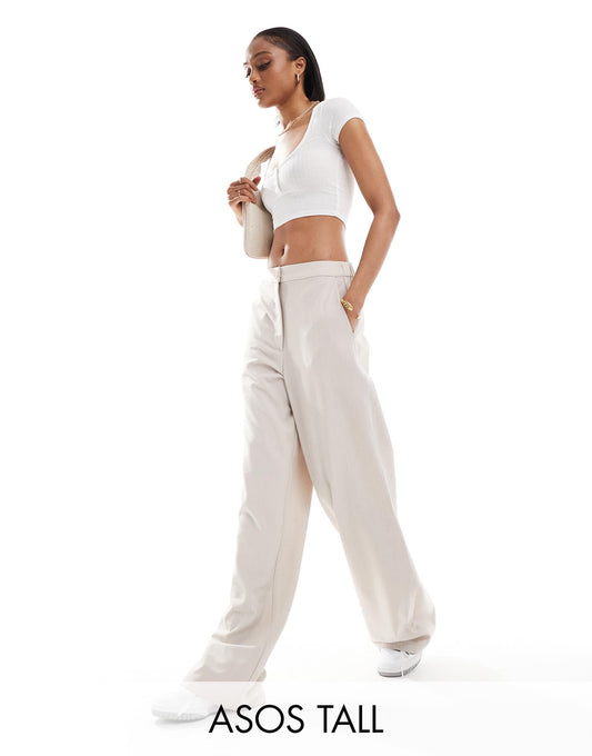ASOS DESIGN Tall tailored wide leg dad trousers in stone