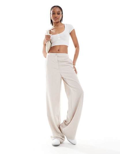 ASOS DESIGN Tall tailored wide leg dad trousers in stone