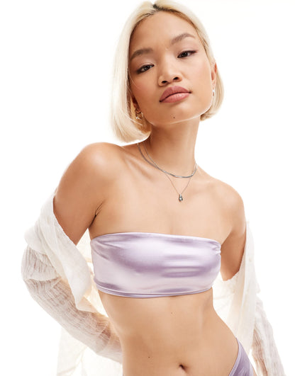 Monki mix and match bandeau bikini top in metallic lilac