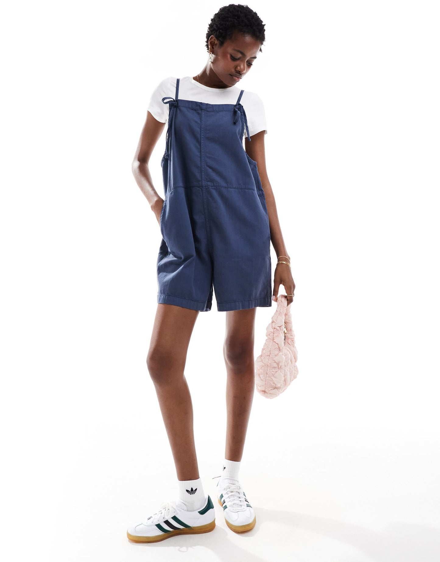 Monki lightweight denim playsuit in navy