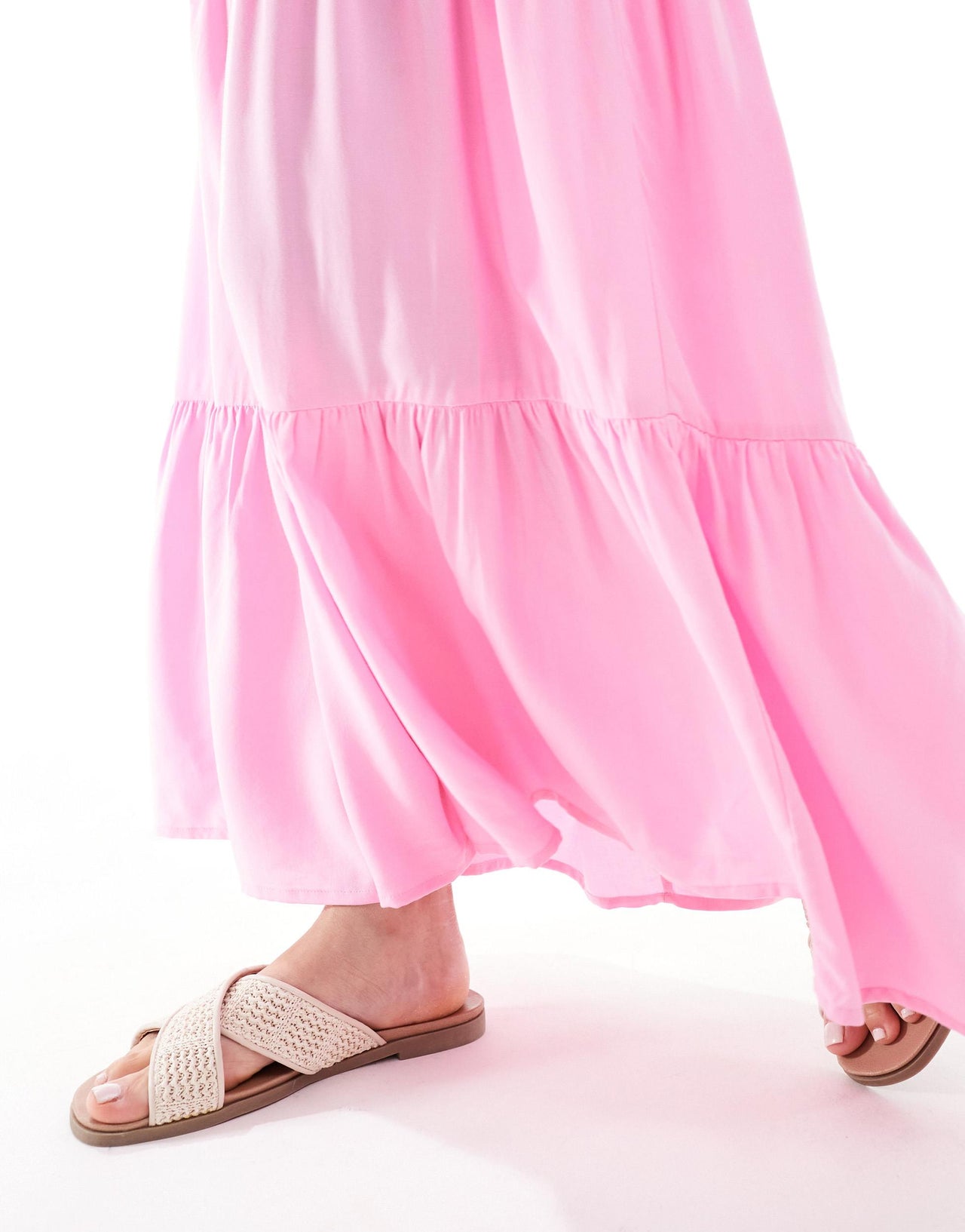 Monki tiered maxi skirt in pink