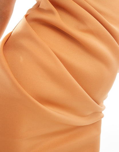 ASOS DESIGN asymmetric high neck minimal midi dress in peach