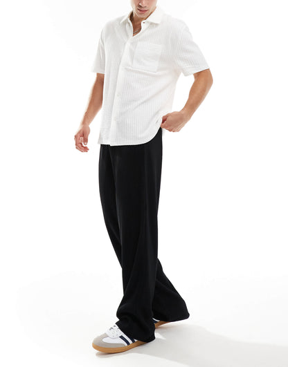 ASOS DESIGN smart wide leg plisse trousers in black