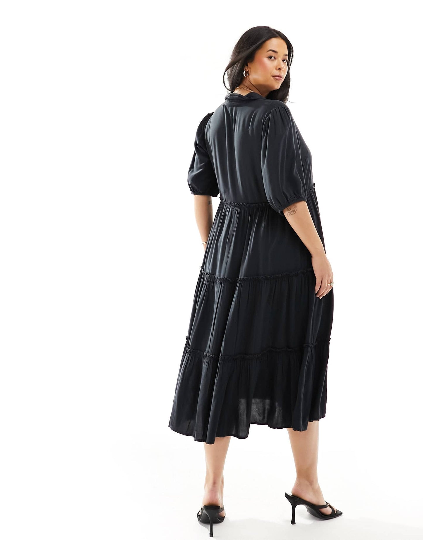 Yours tiered button maxi dress in charcoal