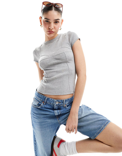 ASOS DESIGN bra seamed t-shirt in grey marl