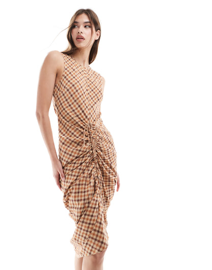ASOS DESIGN sleeveless maxi dress with drawstring in check