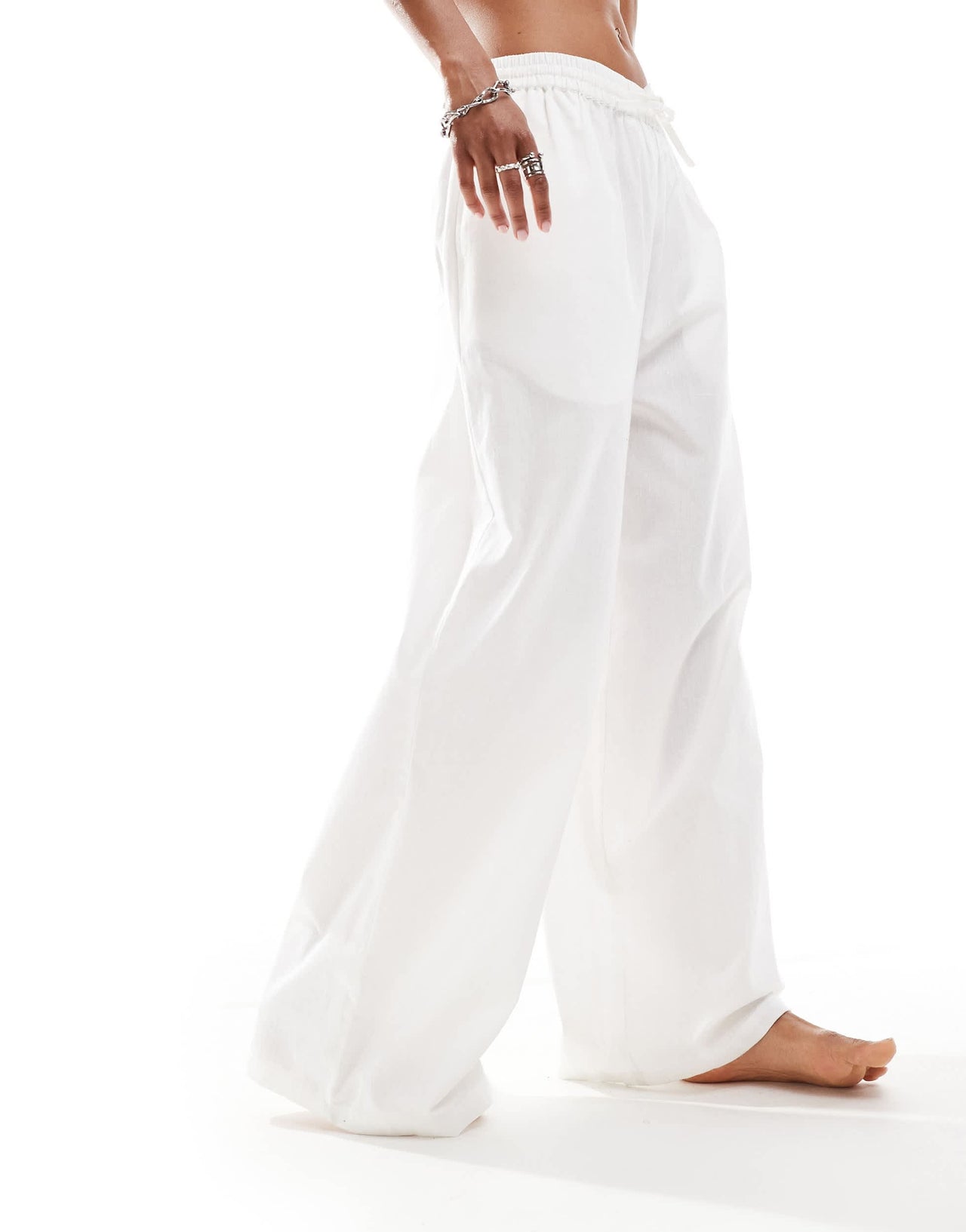 COLLUSION elastic waist woven beach trouser in white - WHITE