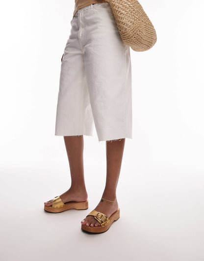 Topshop Iren premium leather clogs with buckle detail in gold