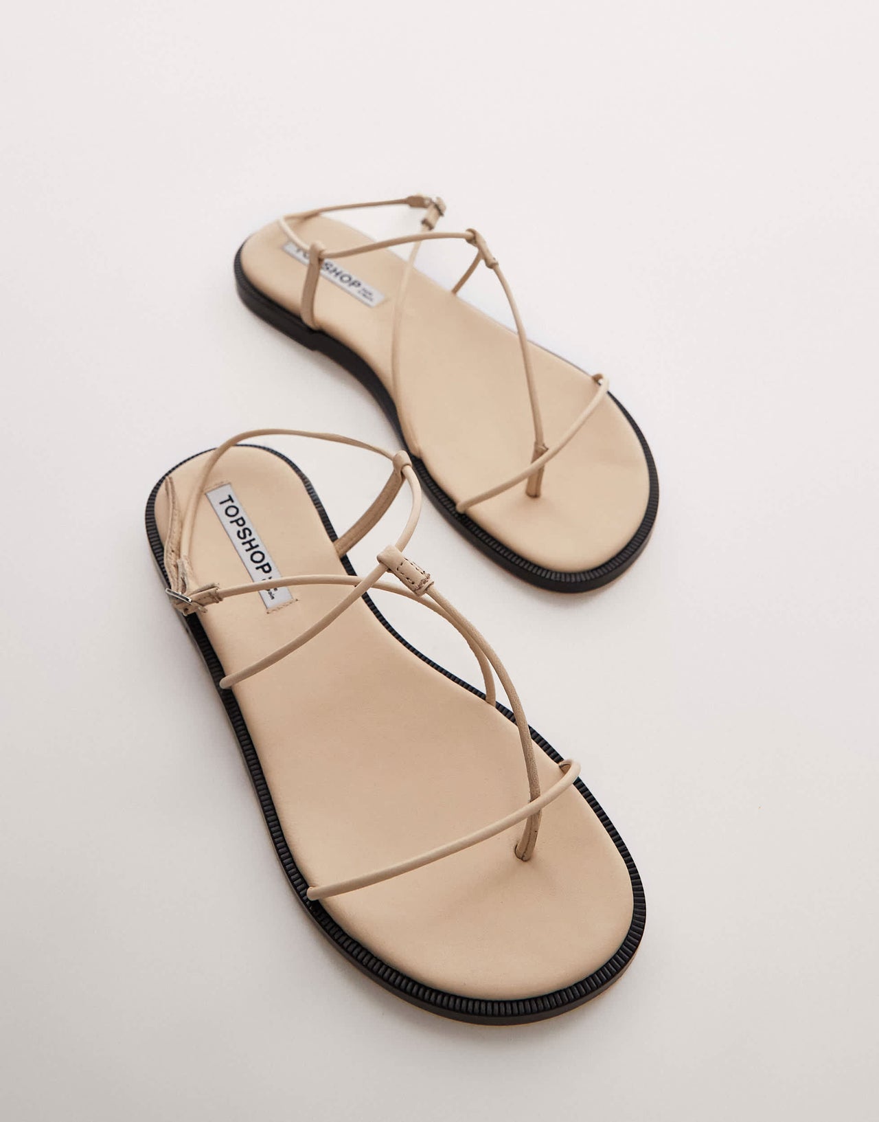 Topshop Katy premium leather minimal strappy sandals in off white
