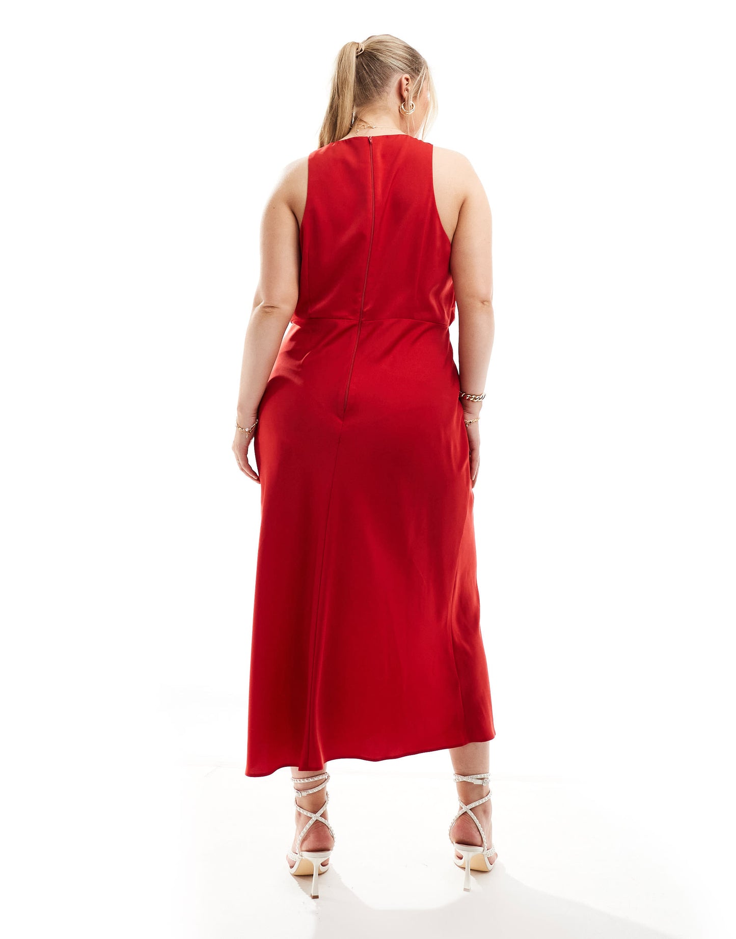 ASOS DESIGN Curve drape bodice midi dress in red