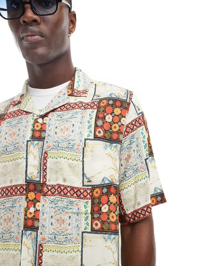 ASOS DESIGN relaxed revere shirt with vintage print