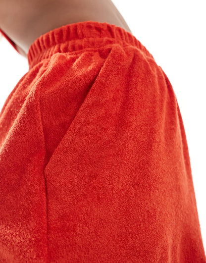 Kaiia towelling sweat shorts co-ord in red