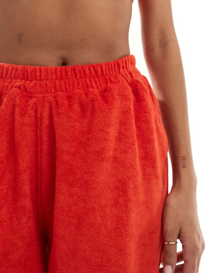 Kaiia towelling sweat shorts co-ord in red