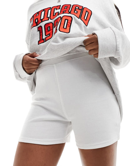 Kaiia exclusive cotton rich ribbed legging shorts in white