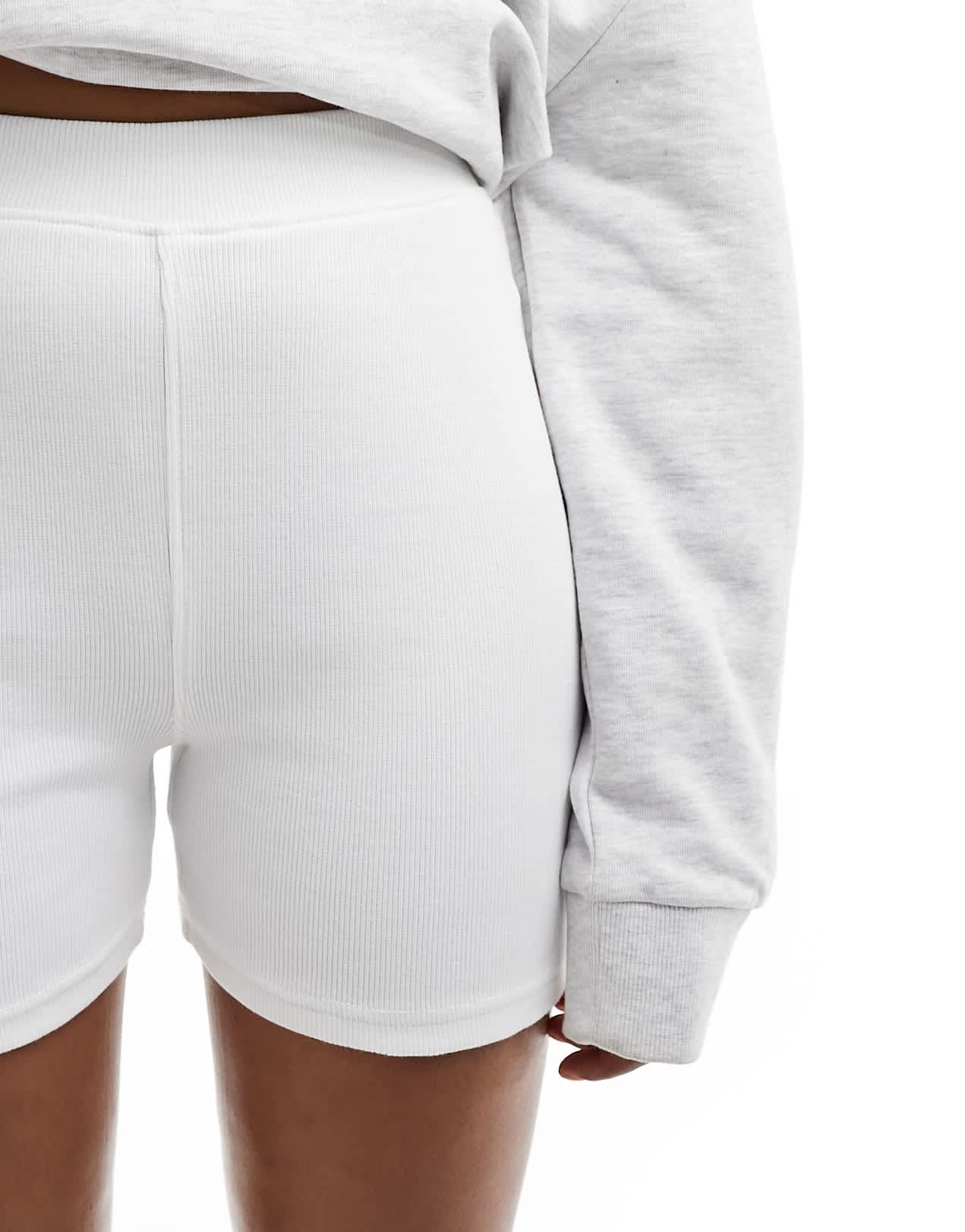 Kaiia exclusive cotton rich ribbed legging shorts in white