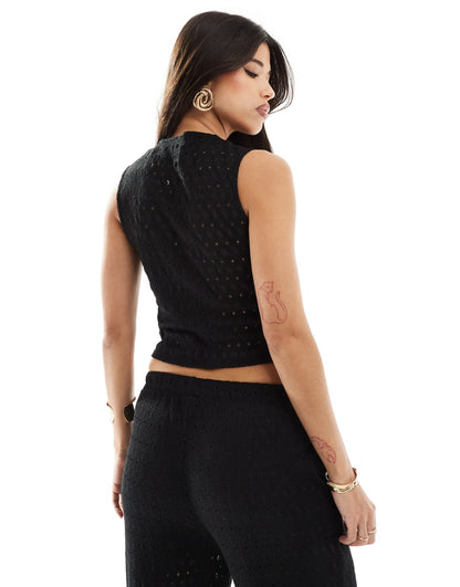 Kaiia exclusive crochet knit waistcoat co-ord in black