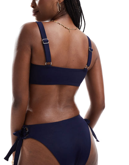 ASOS DESIGN Sloane eyelet detail crop bikini top in navy