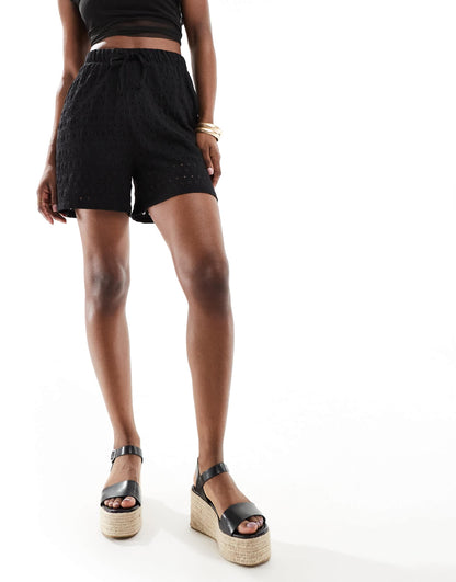Kaiia exclusive crochet drawstring shorts in black