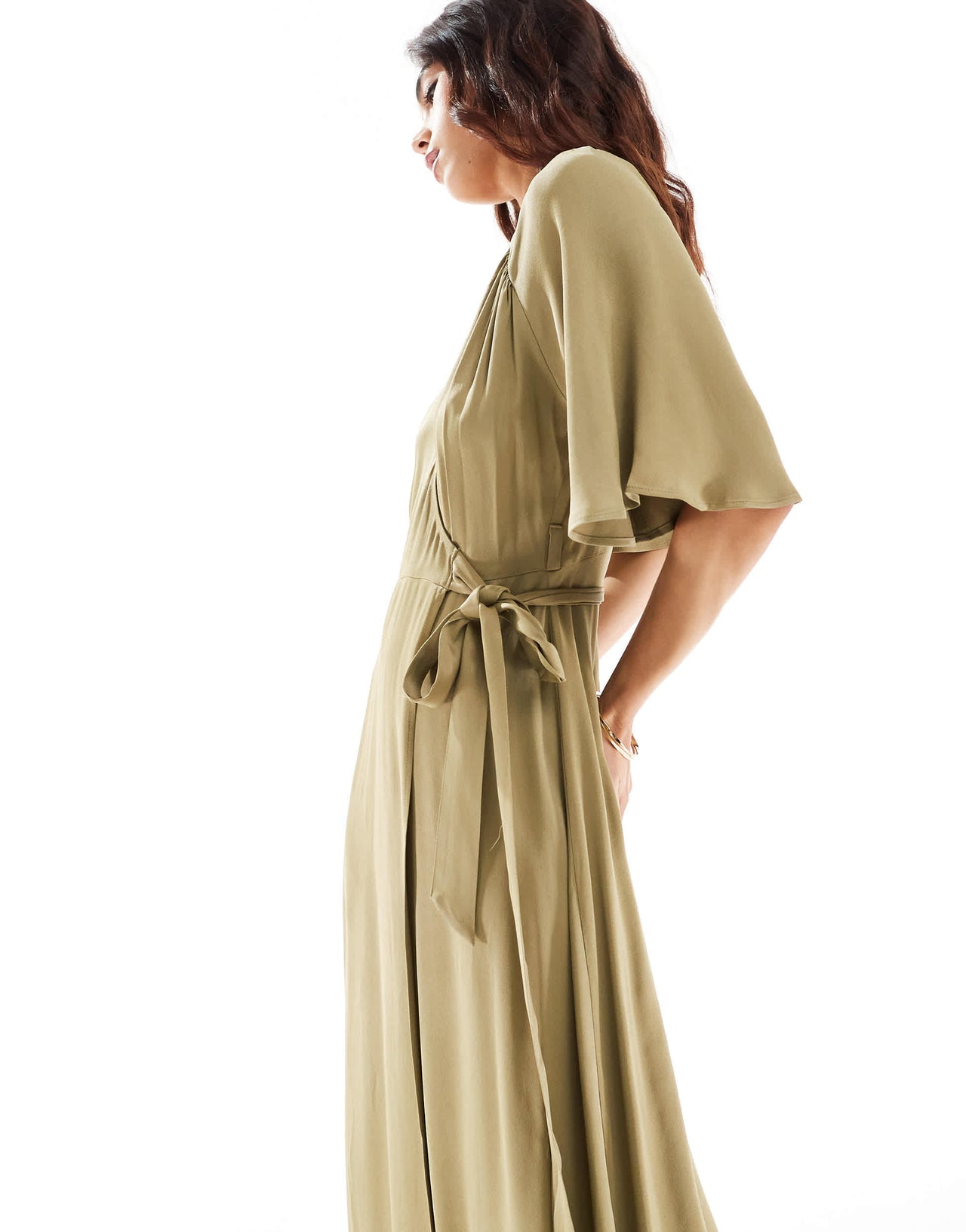 Maids to Measure Bridesmaid flutter sleeve maxi dress in olive