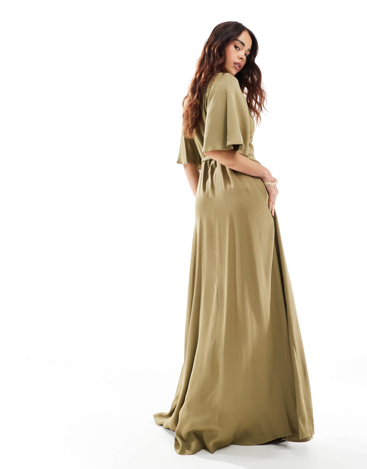 Maids to Measure Bridesmaid flutter sleeve maxi dress in olive