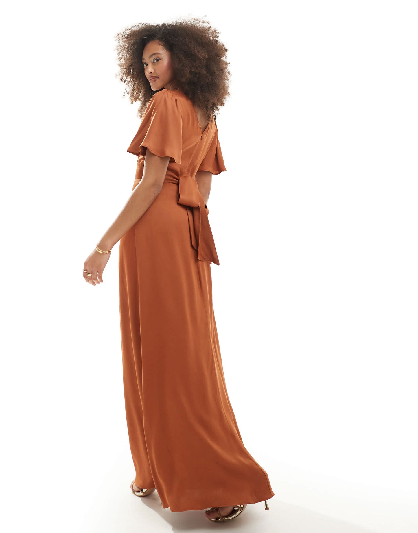 Maids to Measure Bridesmaid flutter sleeve maxi dress in burnt orange