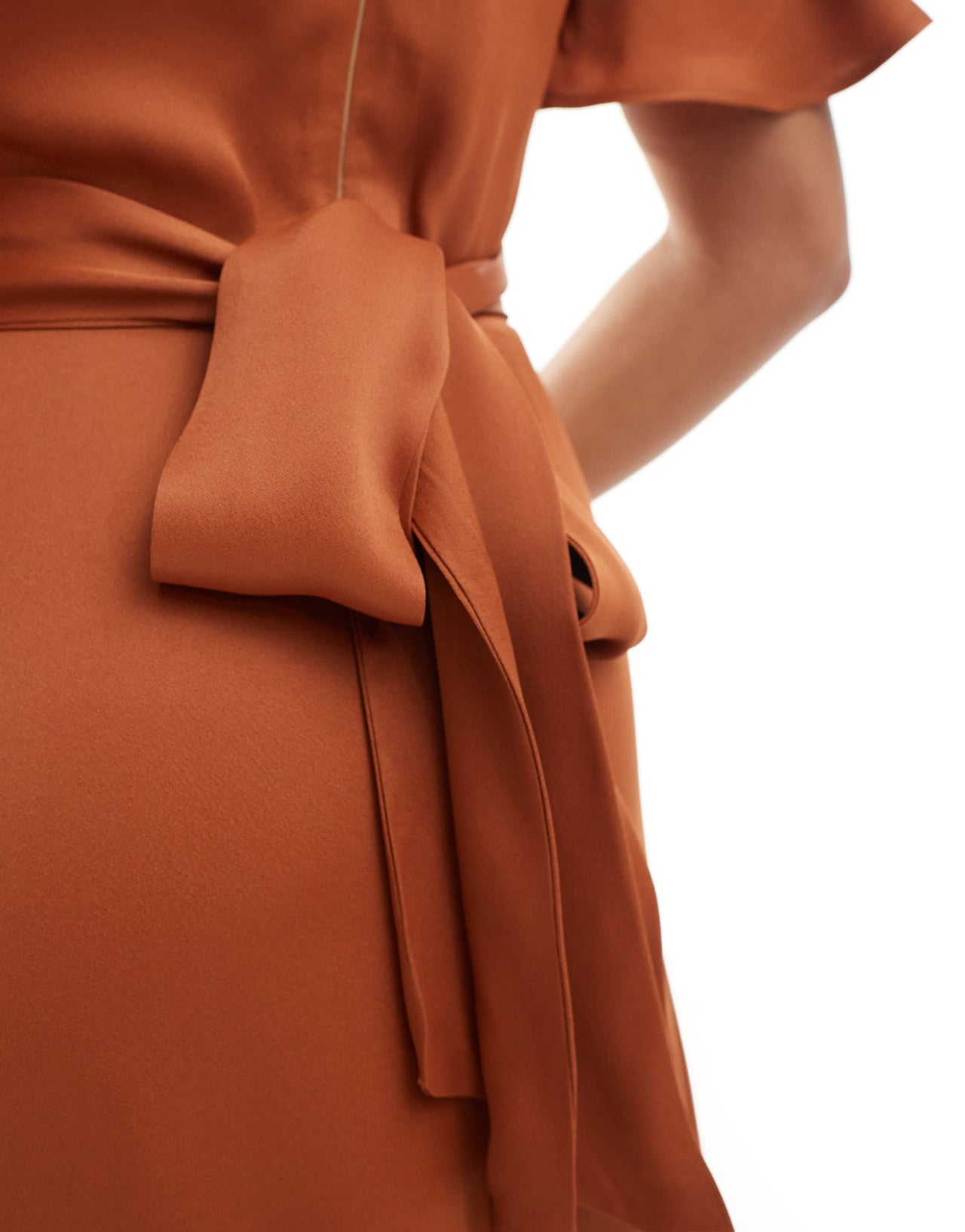 Maids to Measure Bridesmaid flutter sleeve maxi dress in burnt orange