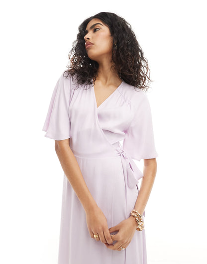 Maids to Measure Bridesmaid wrap maxi dress in lilac