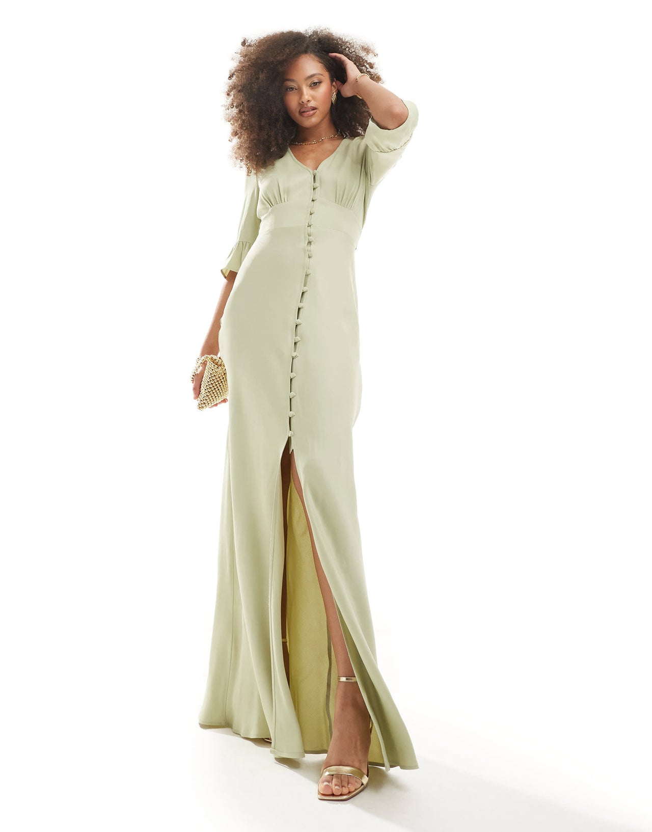 Maids to Measure Bridesmaid button front maxi dress in sage