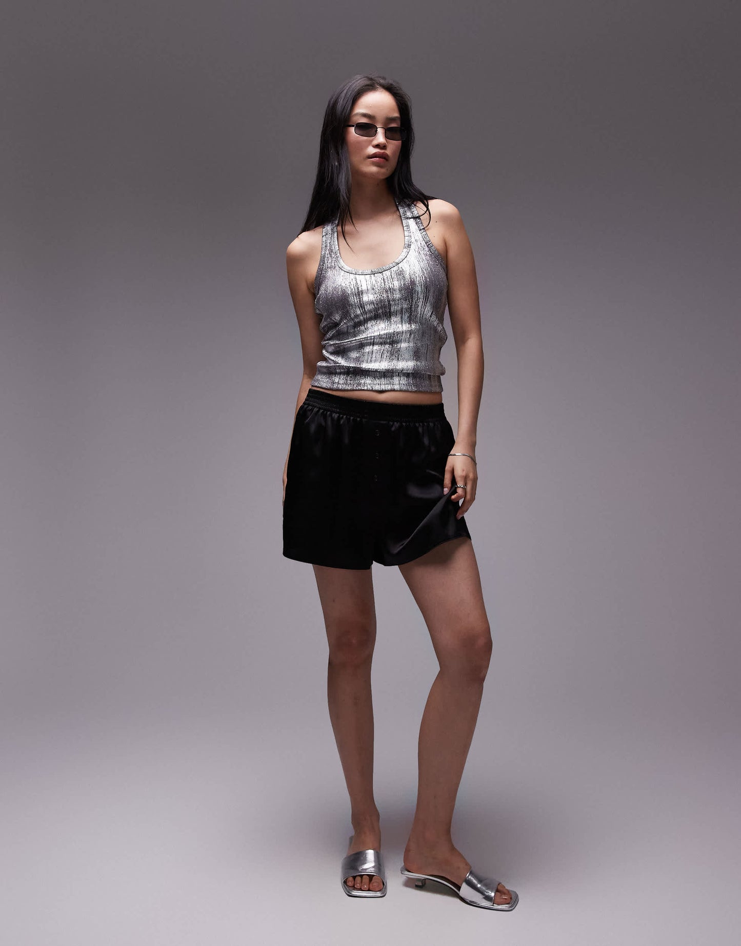 Topshop foil halter in gunmetal