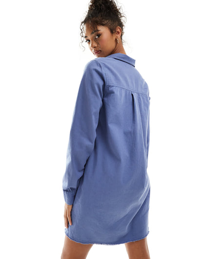 ASOS DESIGN cotton twill pocket shift mini with raw hem in denim blue