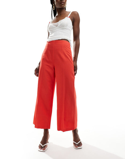 ASOS DESIGN tailored linen culotte trousers in red