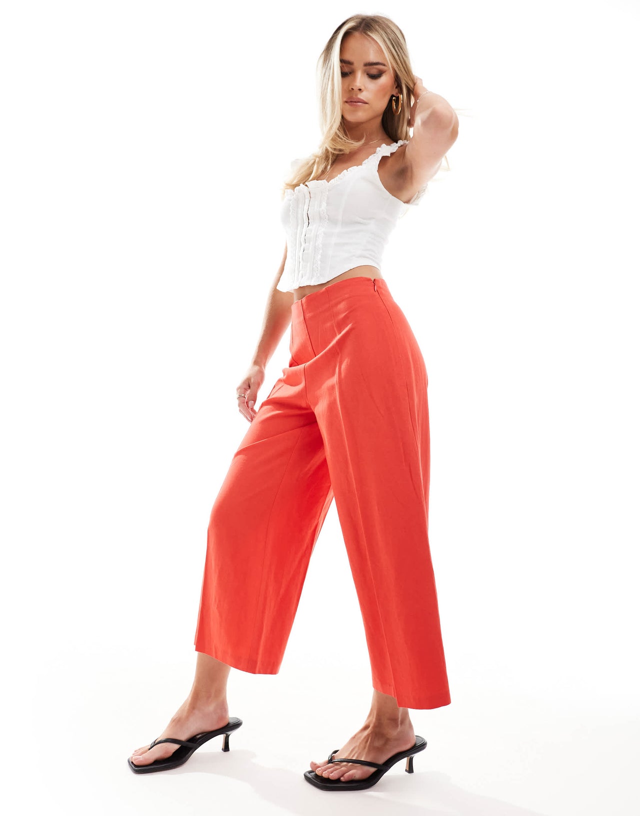 ASOS DESIGN Petite tailored linen culotte trousers in red