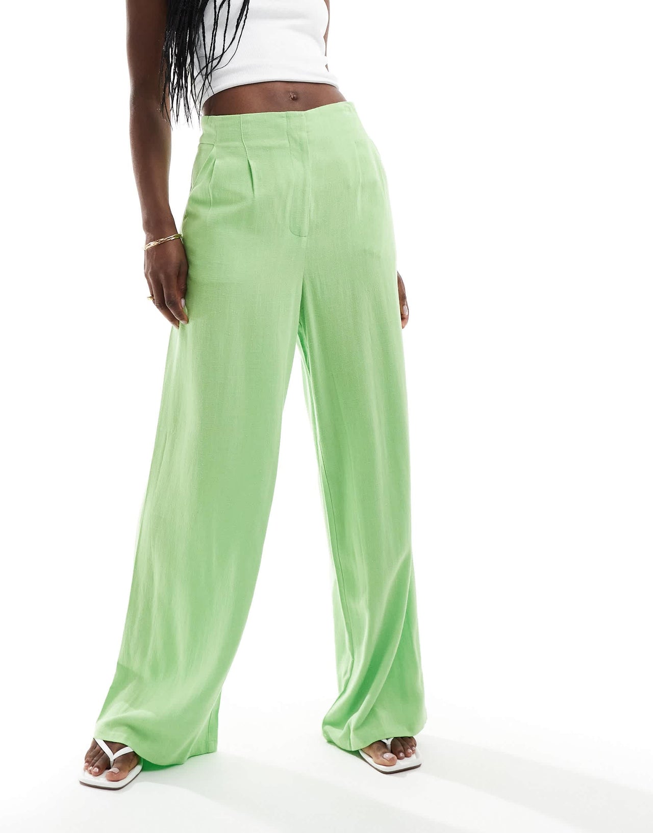 ASOS DESIGN tailored high waist seam detail wide leg linen trousers in light green