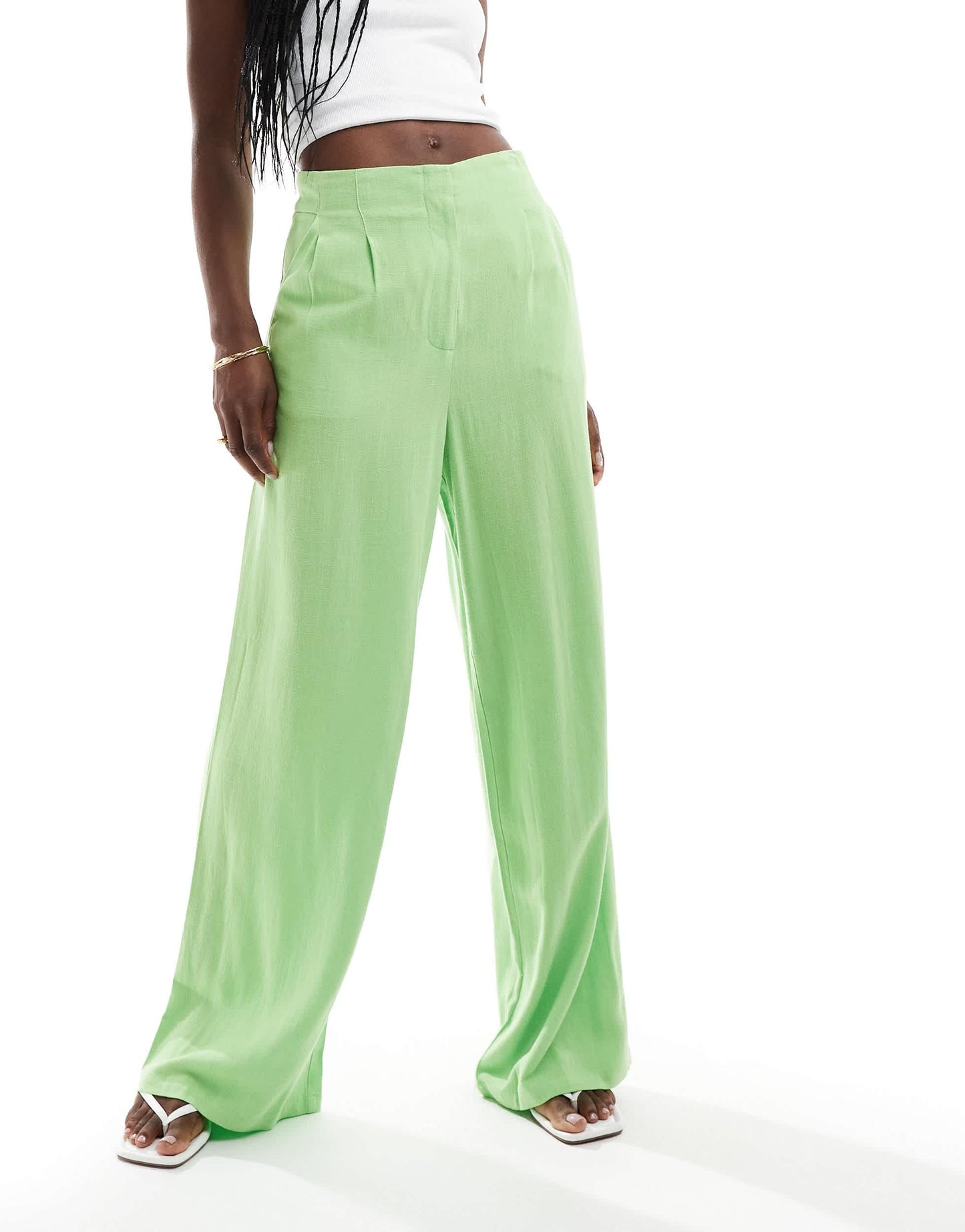 ASOS DESIGN tailored high waist seam detail wide leg linen trousers in light green
