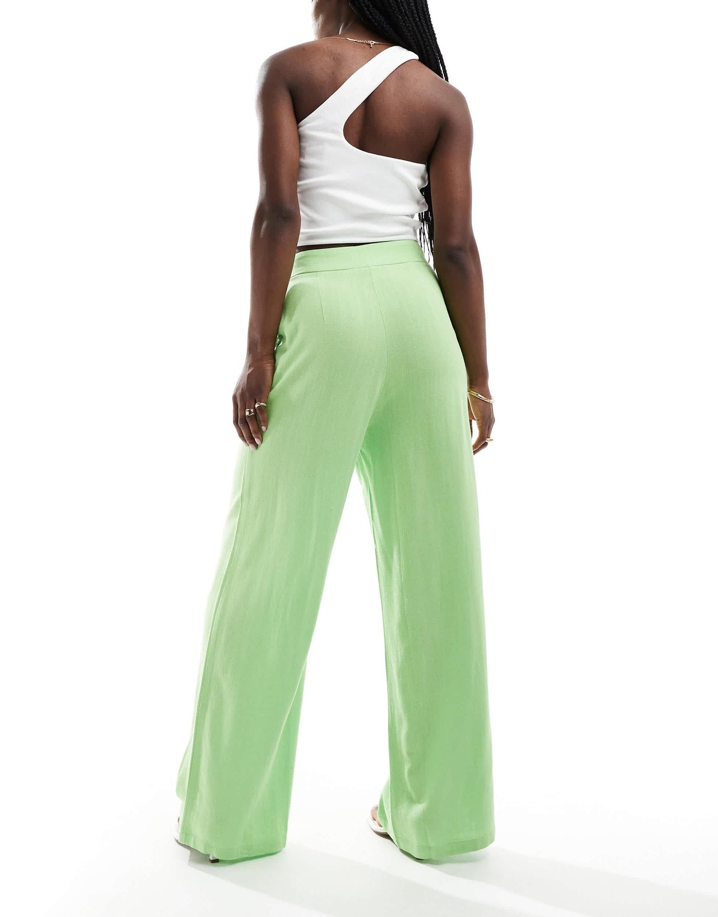 ASOS DESIGN tailored high waist seam detail wide leg linen trousers in light green