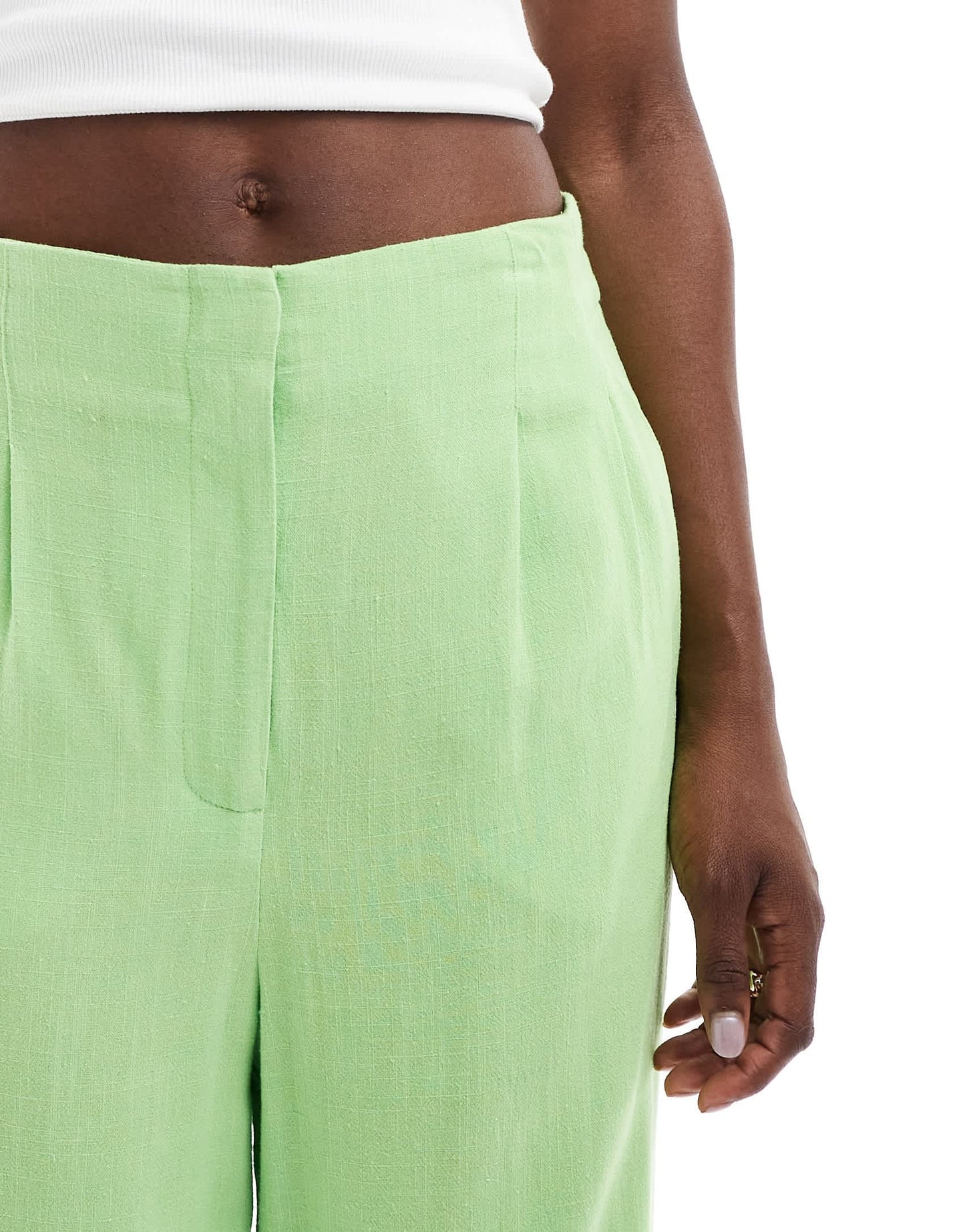 ASOS DESIGN tailored high waist seam detail wide leg linen trousers in light green
