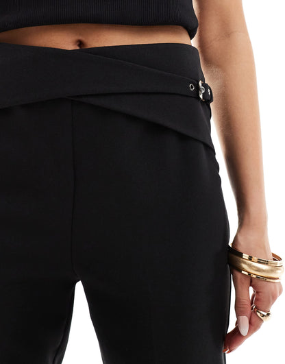 ASOS DESIGN straight leg trouser with strappy belt detail in black