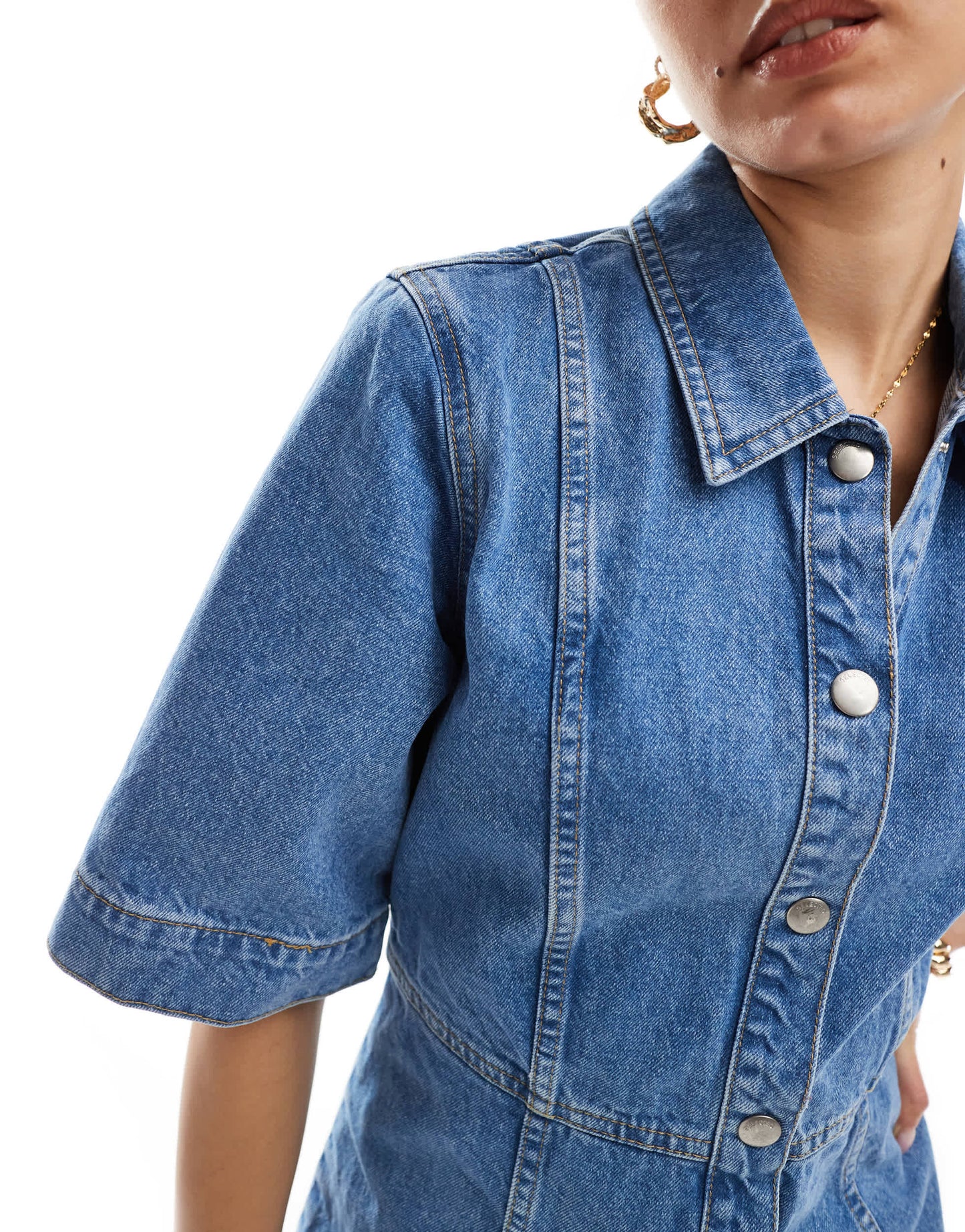 Selected Femme denim shirt dress in mid wash