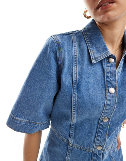 Selected Femme denim shirt dress in mid wash