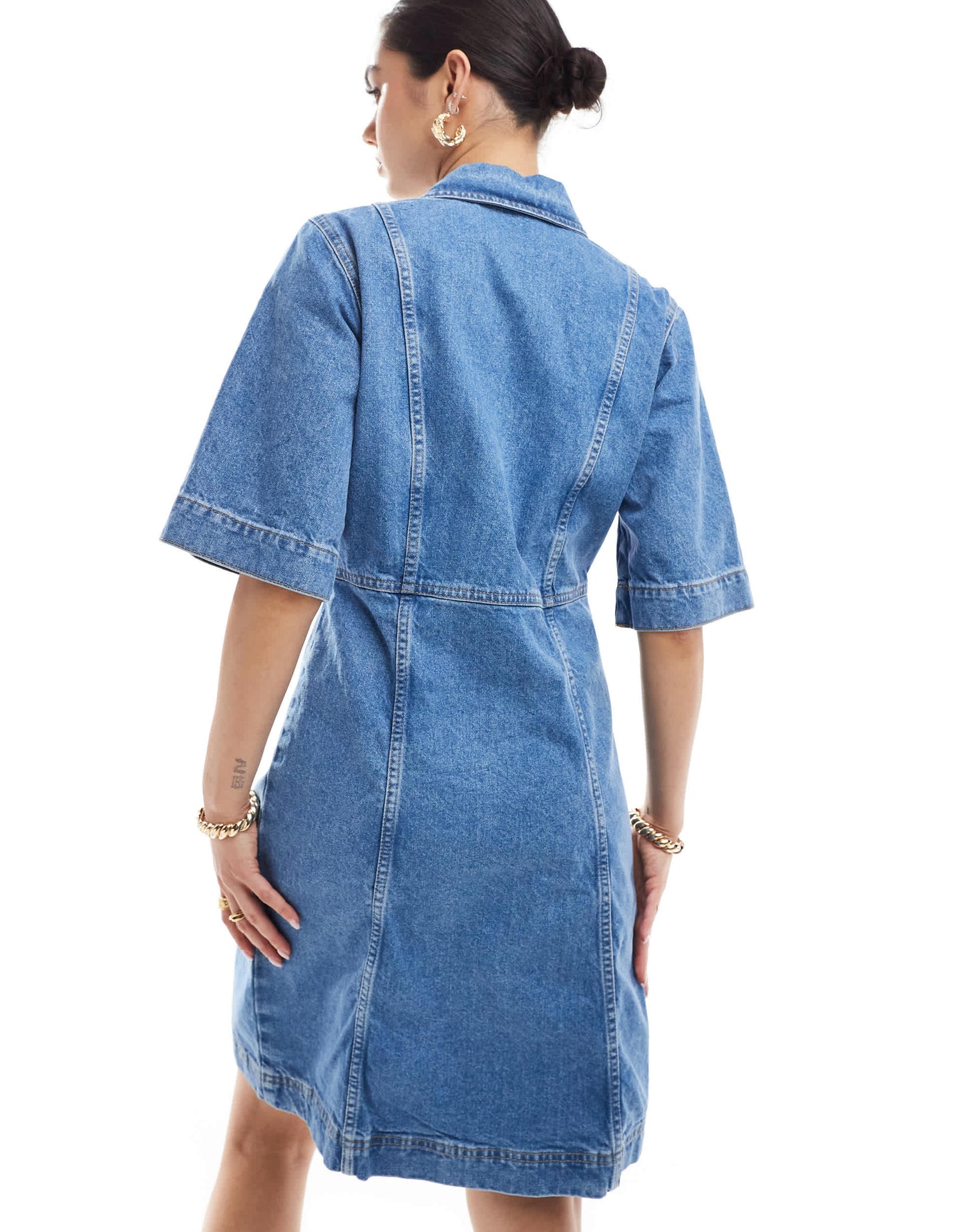 Selected Femme denim shirt dress in mid wash