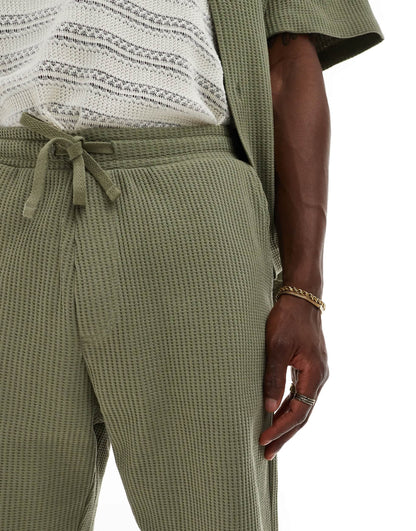 Selected co-ord waffle shorts in khaki