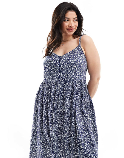 Yours strappy cami maxi dress in mono ditsy print