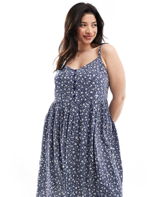 Yours strappy cami maxi dress in mono ditsy print