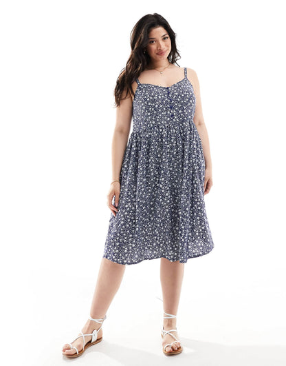 Yours strappy cami maxi dress in mono ditsy print