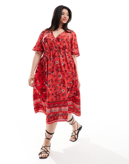 Yours puff sleeve floral maxi dress in red floral