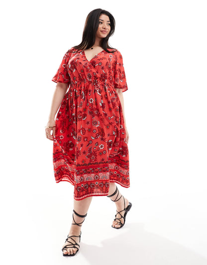 Yours puff sleeve floral maxi dress in red floral